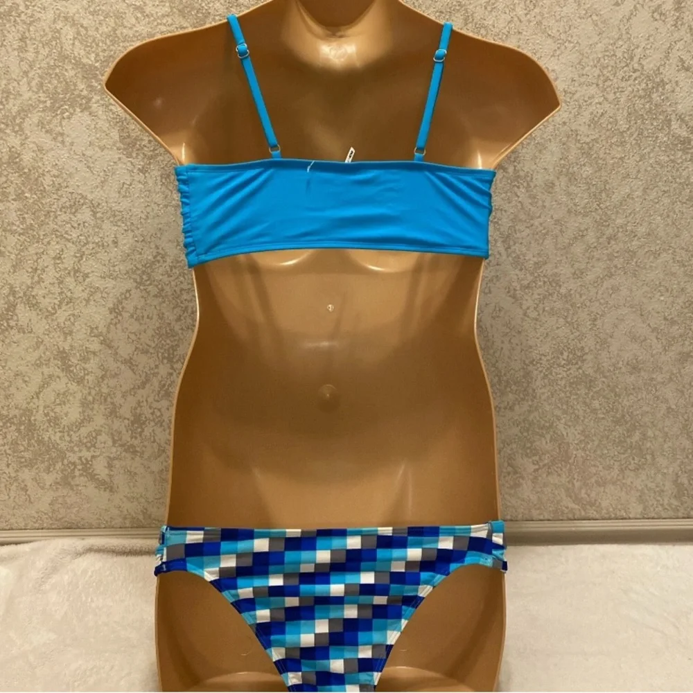Fashion Nova Blue Knotted Bikini with Gingham Bottoms